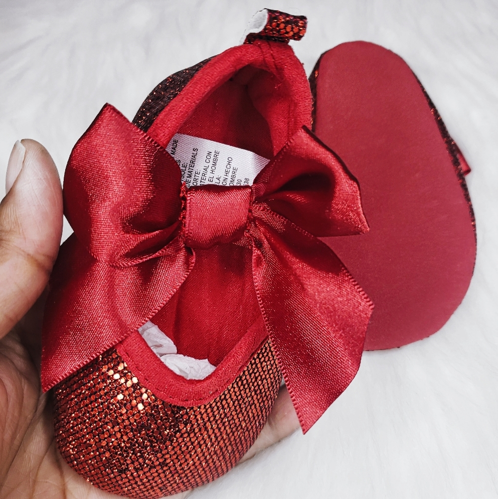 Red Fancy Sparkle Baby Bow Shoes